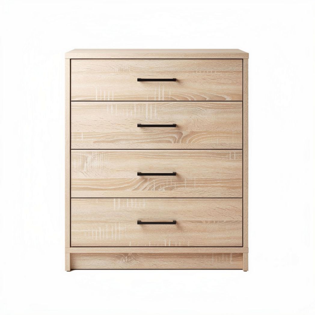 Ladenkast van hout met 4 lades 80 x 40 x 100 cm in natuurlijke kleur