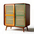 Houten kast met gevlochten deurtjes in oranje en groen 100 x 50 x 120cm