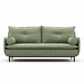Groene stoffen bank met kussens en metalen poten afmeting 200 x 90 x 85cm