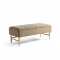 Bank met gestoffeerde zitting en metalen poten 120 x 40 x 45cm beige