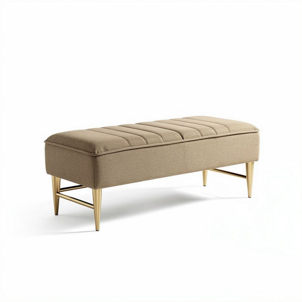 Bank met gestoffeerde zitting en metalen poten 120 x 40 x 45cm beige