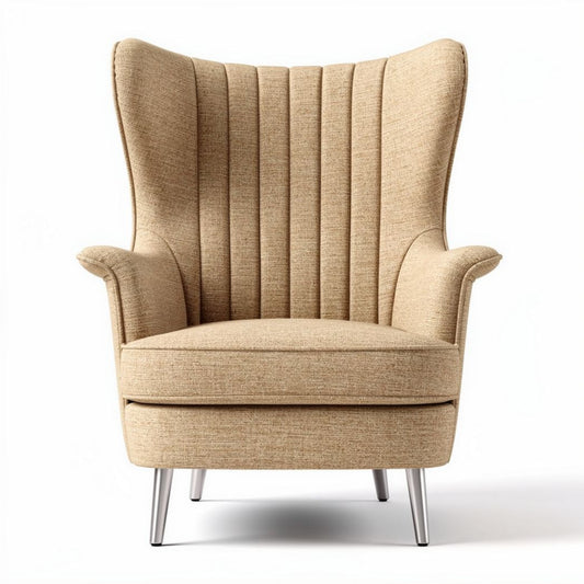 Lichte beige fauteuil met hoge rug en gestreept design 80 x 70 x 100cm