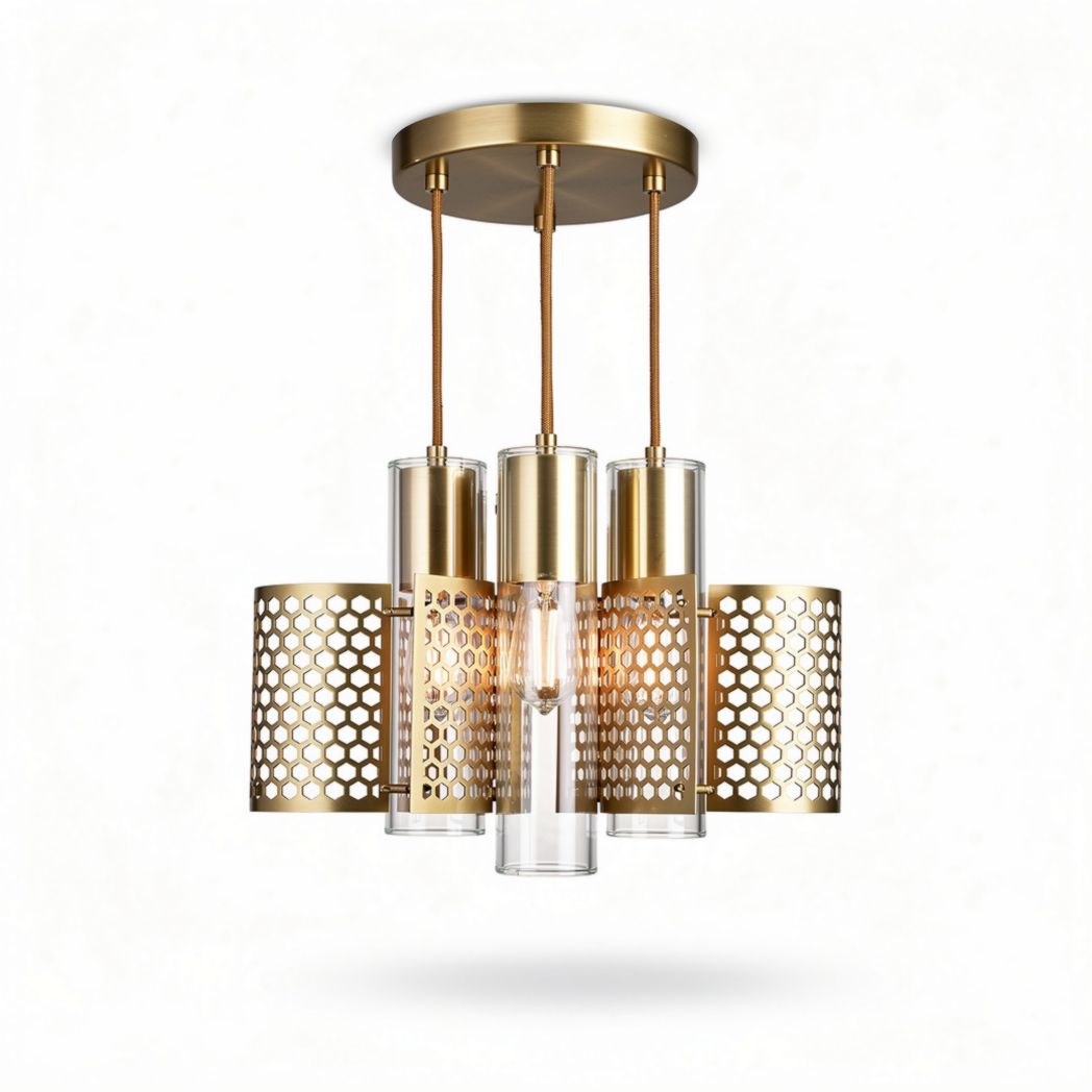 Hanglamp met glazen elementen en metalen goudkleurig ontwerp 25 x 25 x 30cm