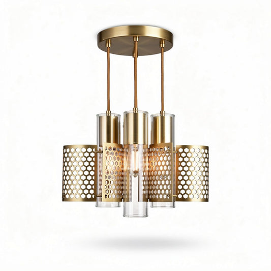 Hanglamp met glazen elementen en metalen goudkleurig ontwerp 25 x 25 x 30cm