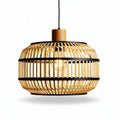 Houten hanglamp met bamboe en metalen details 30 x 30 x 20cm