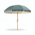 Parasol van 250 cm in groen met houten voet en kleuraccenten in crème