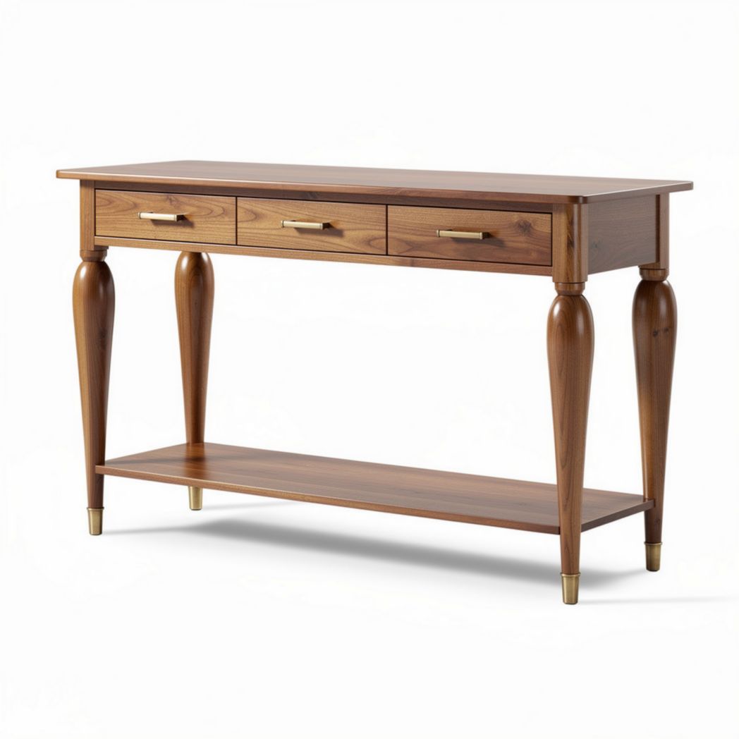 Houten console tafel met 3 lades en open vakken 120 x 40 x 75cm