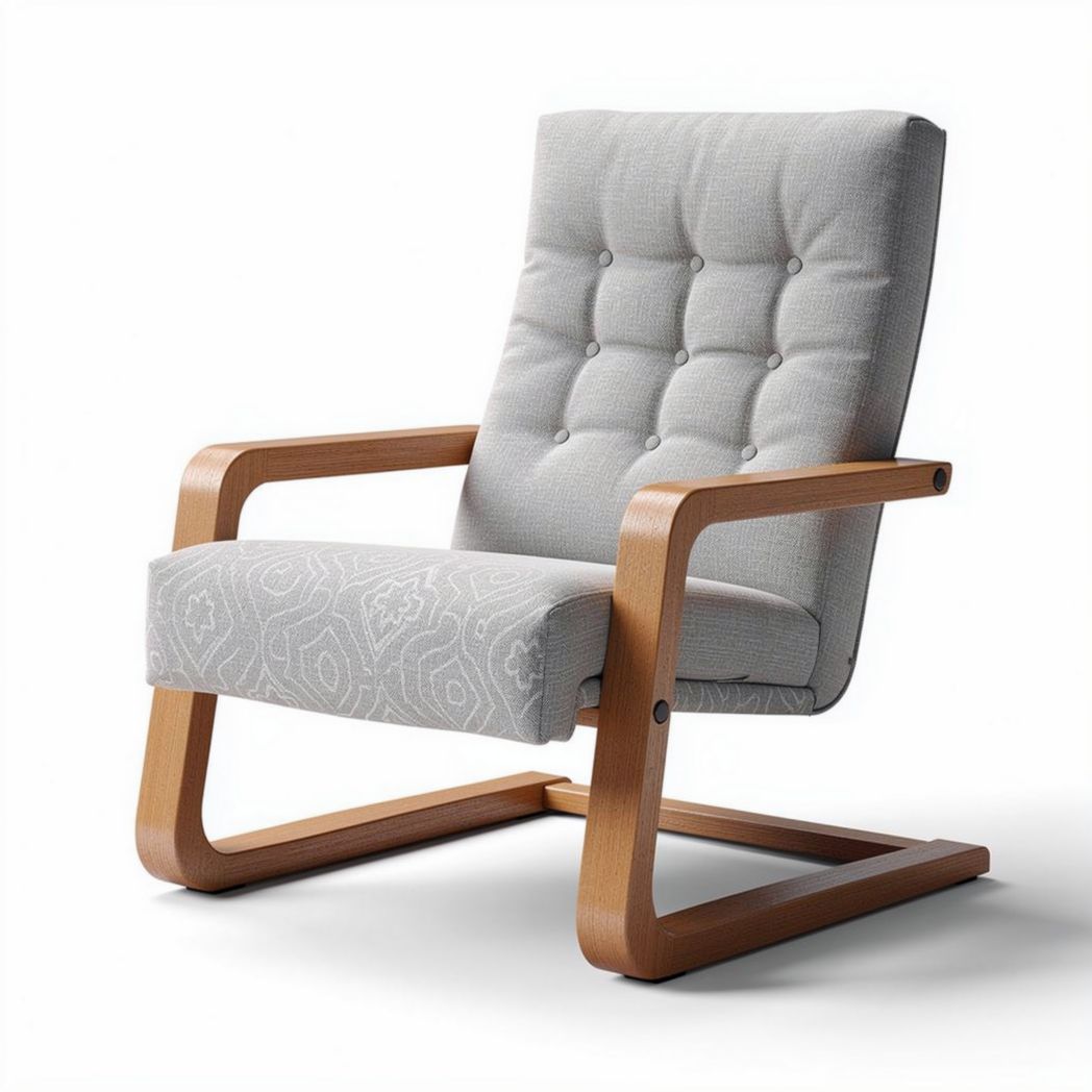 Stoel met houten frame en gestoffeerde zitting in lichtgrijs 70 x 70 x 85cm