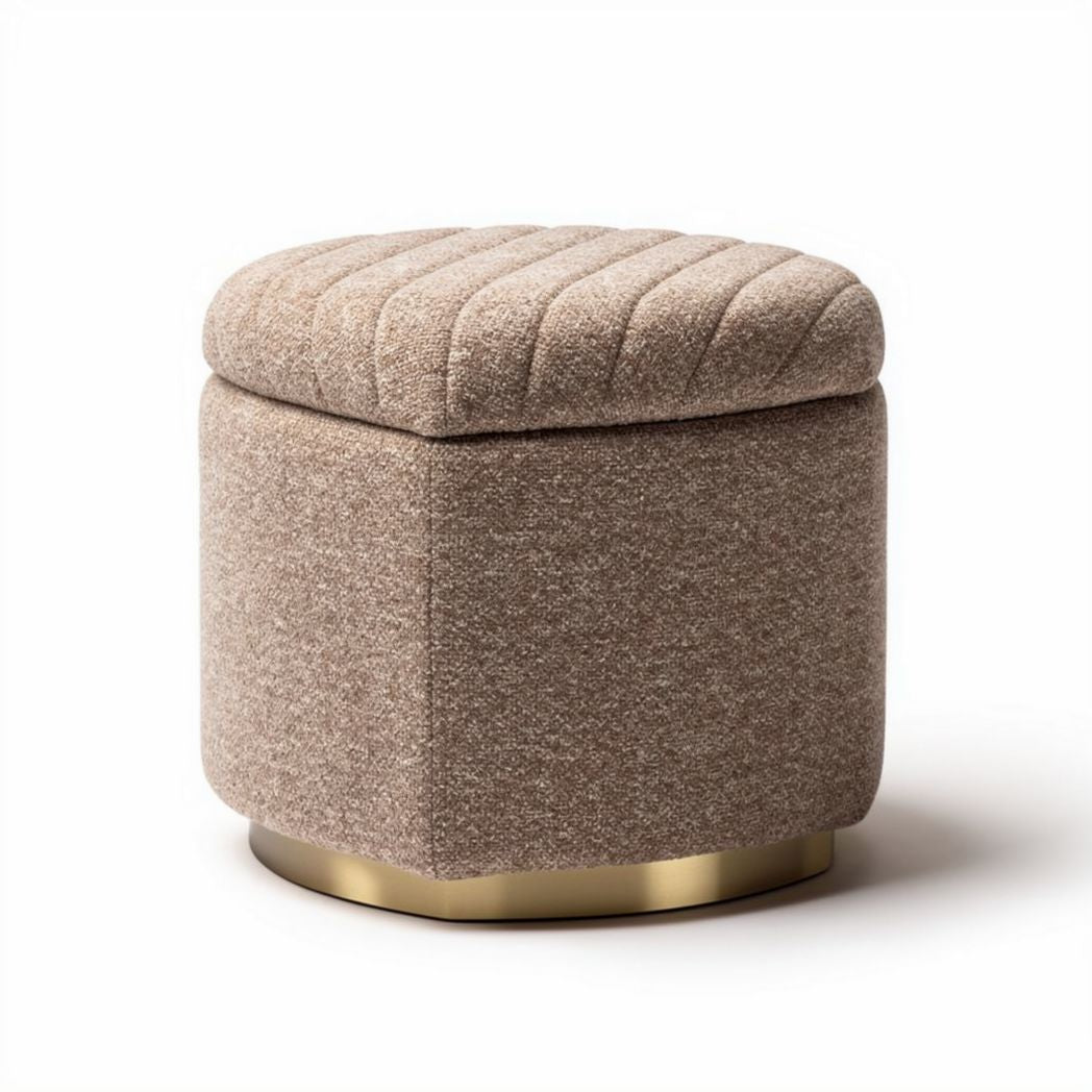 Hocker van stof in beige met metalen basis 40 x 40 x 45cm