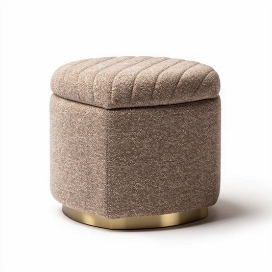 Hocker van stof in beige met metalen basis 40 x 40 x 45cm